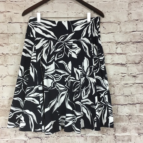 Chaps Navy White Floral Print A Line Cotton Skirt - Picture 1 of 7
